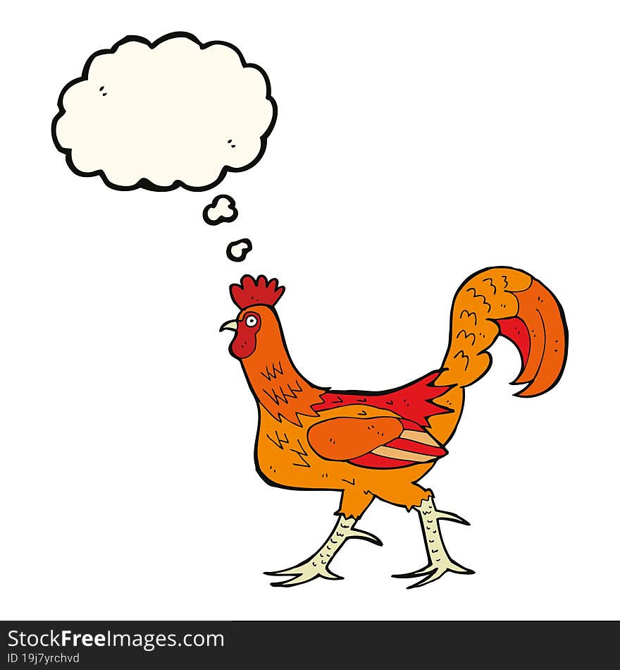 cartoon cockerel with thought bubble