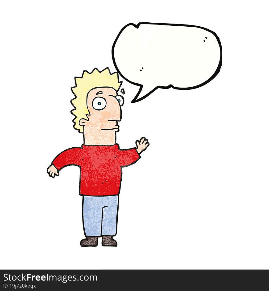 speech bubble textured cartoon man waving