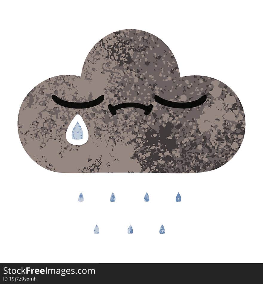 retro illustration style cartoon storm rain cloud