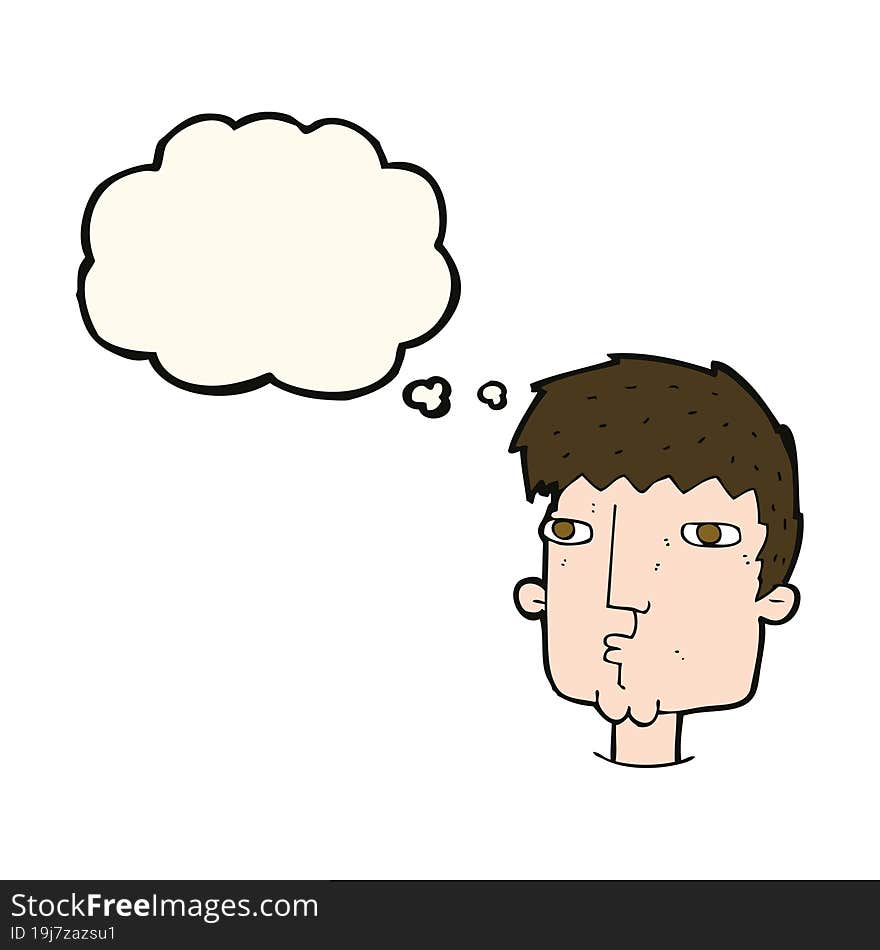 cartoon curious man with thought bubble