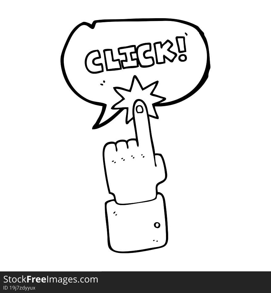 freehand drawn speech bubble cartoon click sign with finger