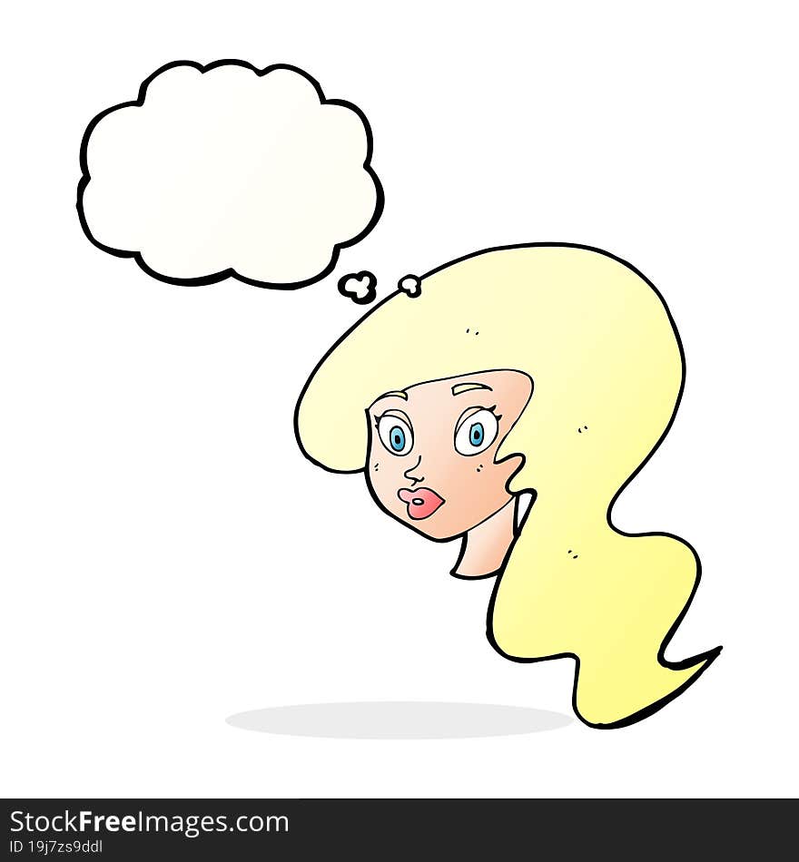 cartoon pretty female face with thought bubble