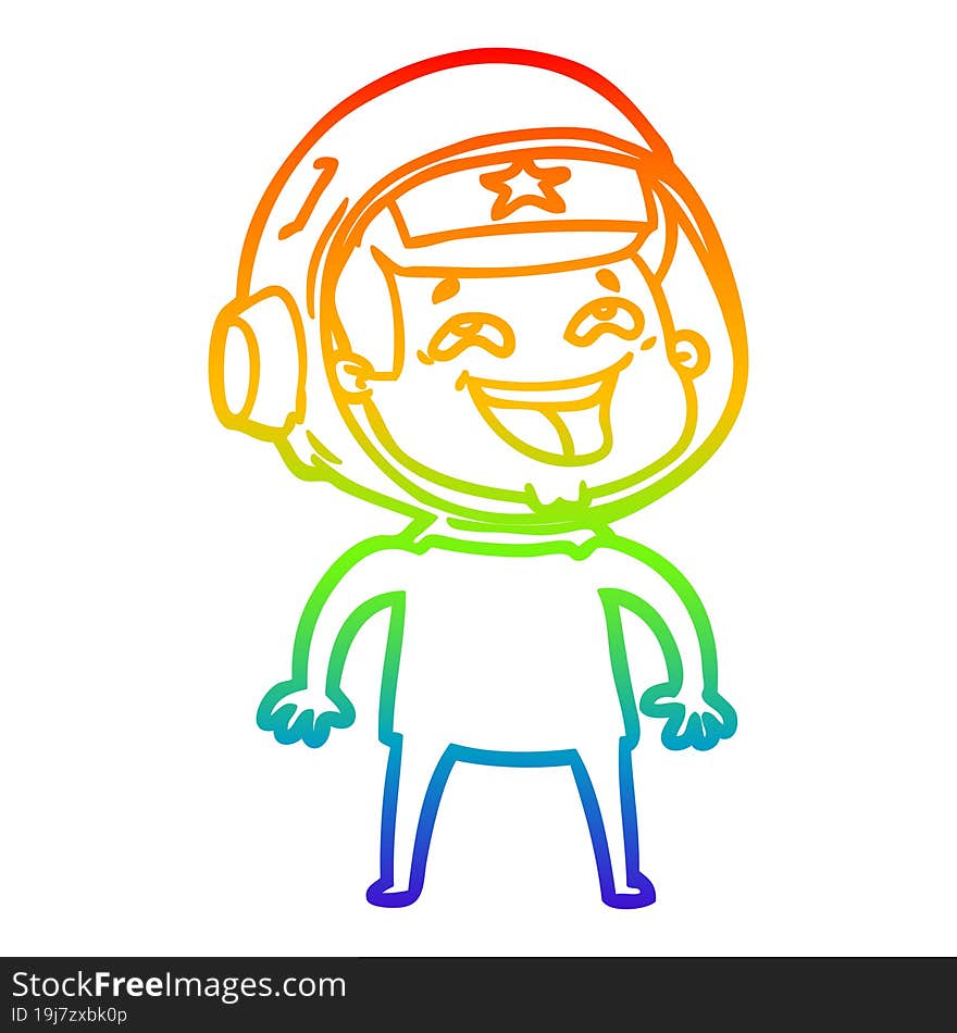 rainbow gradient line drawing of a cartoon laughing astronaut