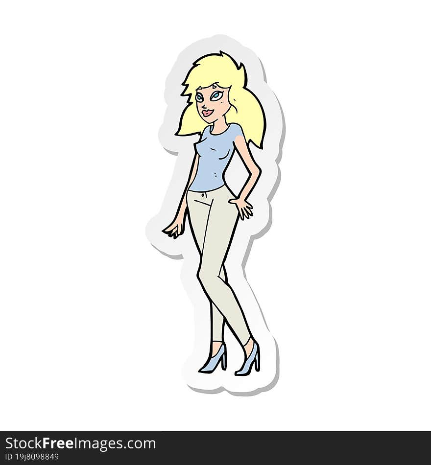 sticker of a cartoon pretty woman