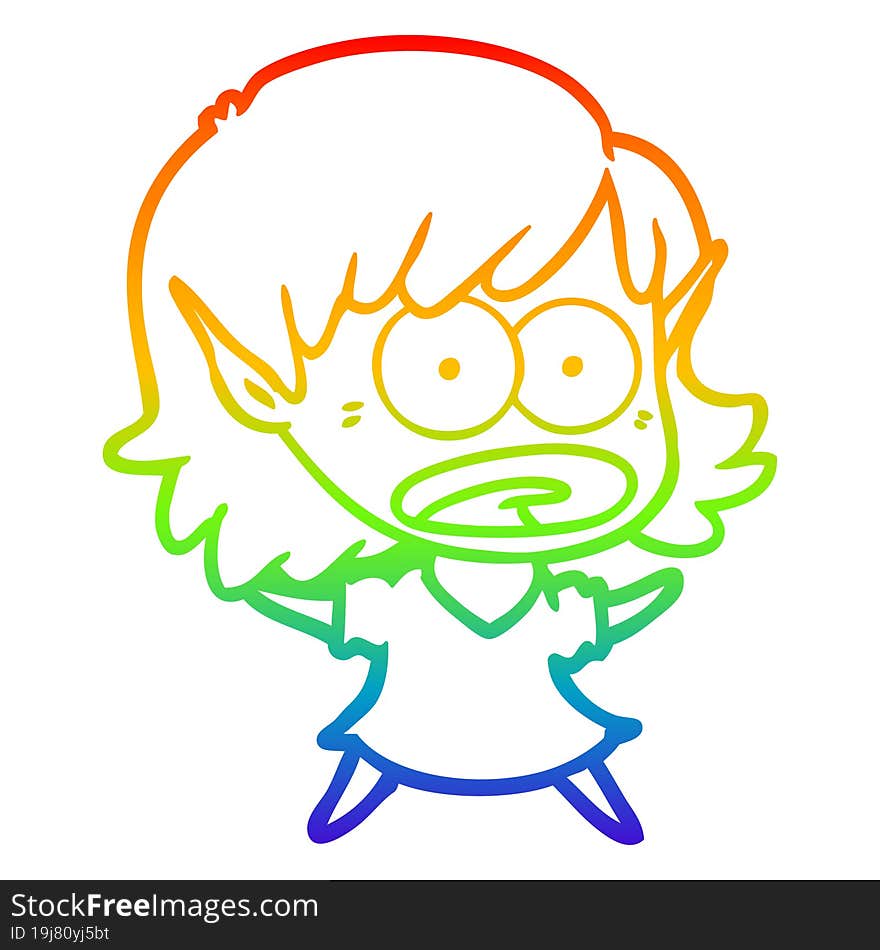 rainbow gradient line drawing cartoon shocked elf girl