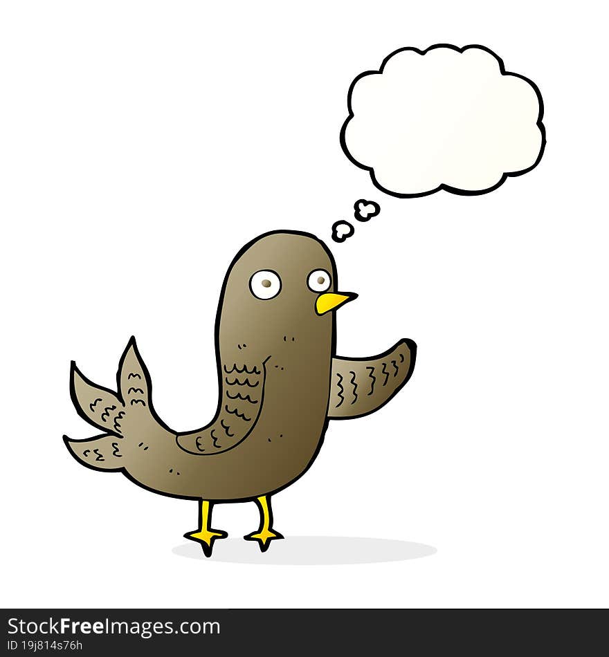 cartoon waving bird  with thought bubble