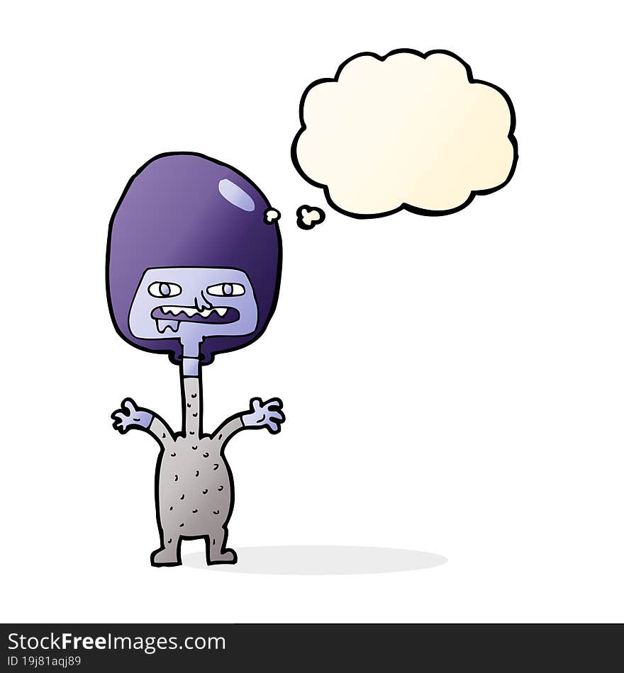 Cartoon Space Alien With Thought Bubble