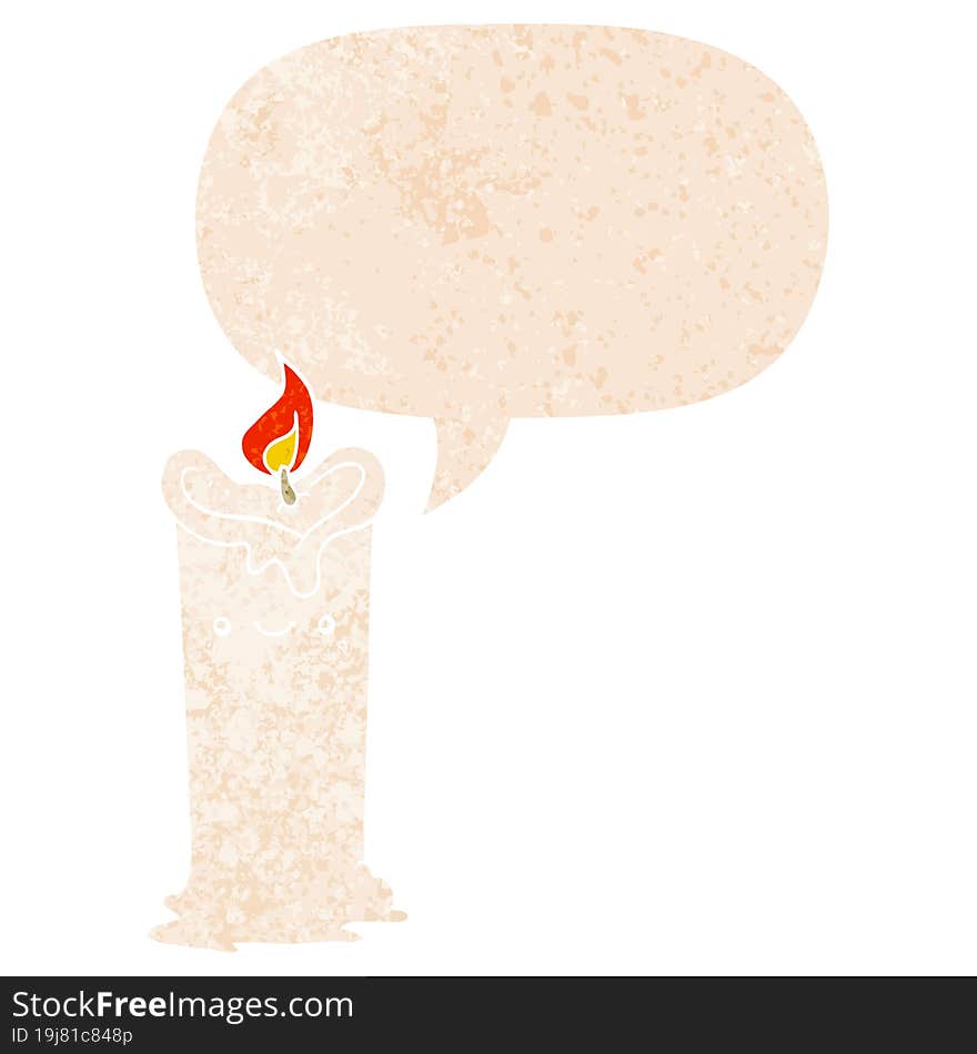 Cartoon Candle And Speech Bubble In Retro Textured Style