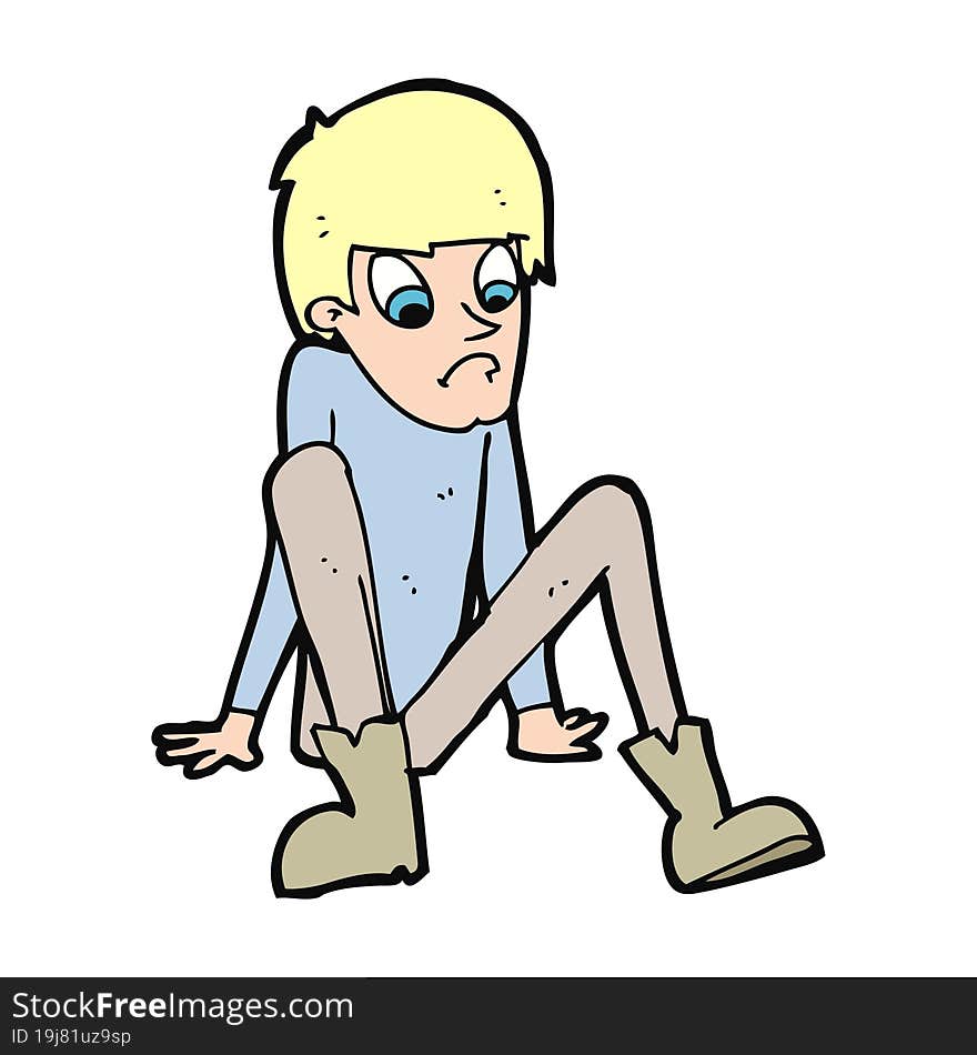 Cartoon Boy Sitting On Floor