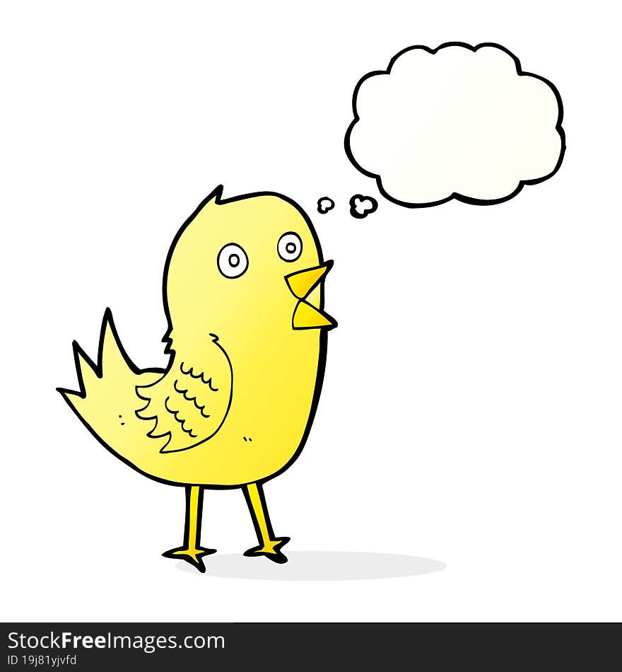 cartoon tweeting bird with thought bubble