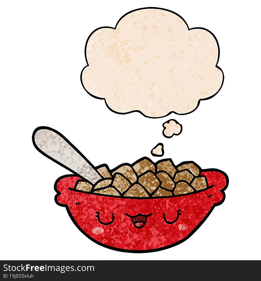 cute cartoon bowl of cereal and thought bubble in grunge texture pattern style