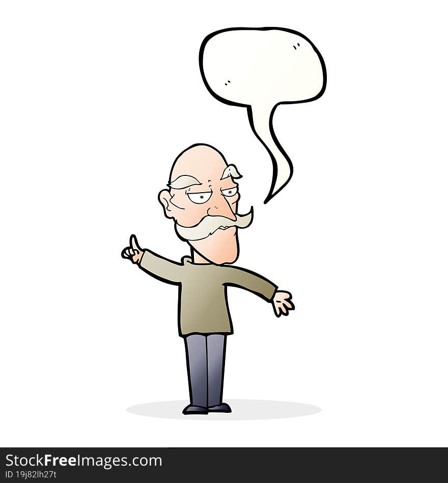 Cartoon Old Man Telling Story With Speech Bubble