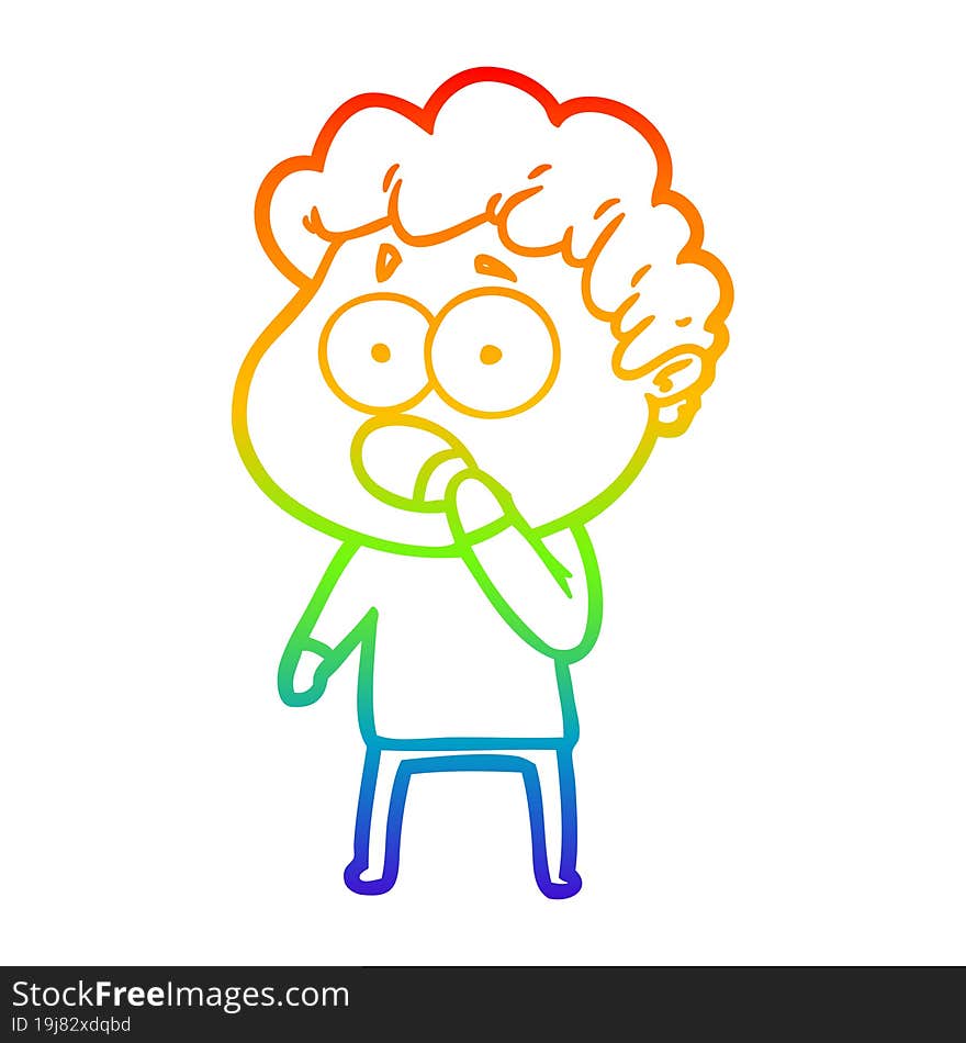 rainbow gradient line drawing cartoon man gasping in surprise