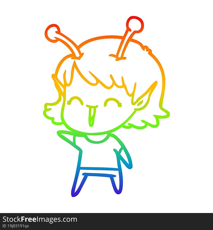 rainbow gradient line drawing cartoon alien girl laughing