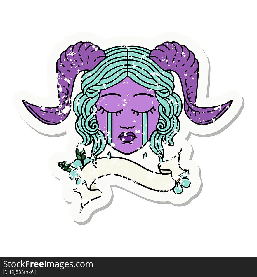 grunge sticker of a tiefling character face. grunge sticker of a tiefling character face