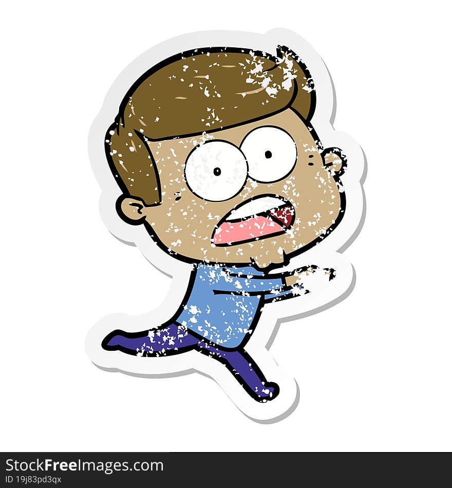 Distressed Sticker Of A Cartoon Shocked Man