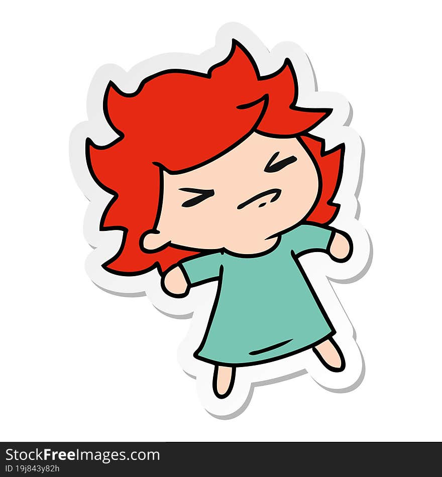 sticker cartoon illustration of a cute kawaii girl. sticker cartoon illustration of a cute kawaii girl