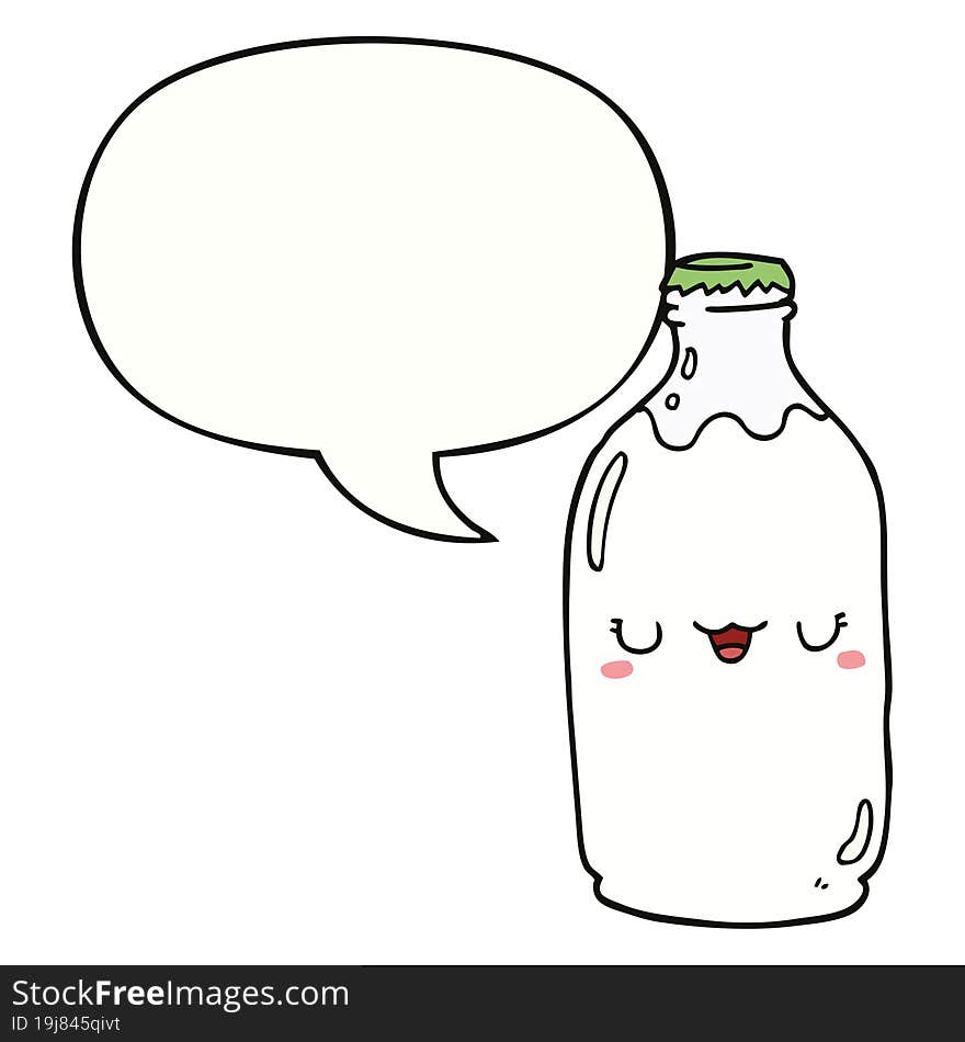 cute cartoon milk bottle with speech bubble. cute cartoon milk bottle with speech bubble