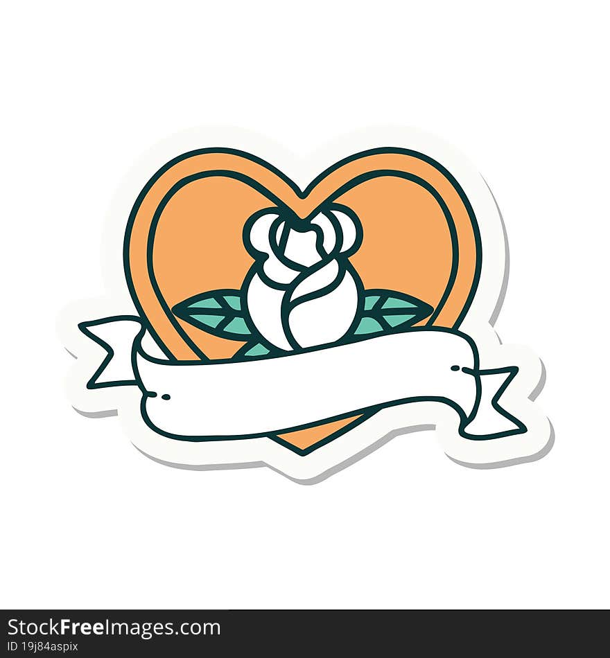 sticker of tattoo in traditional style of a heart rose and banner. sticker of tattoo in traditional style of a heart rose and banner