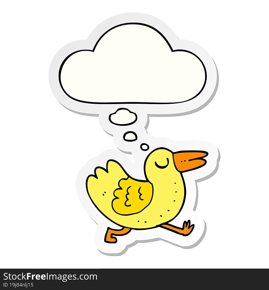 cartoon bird with thought bubble as a printed sticker