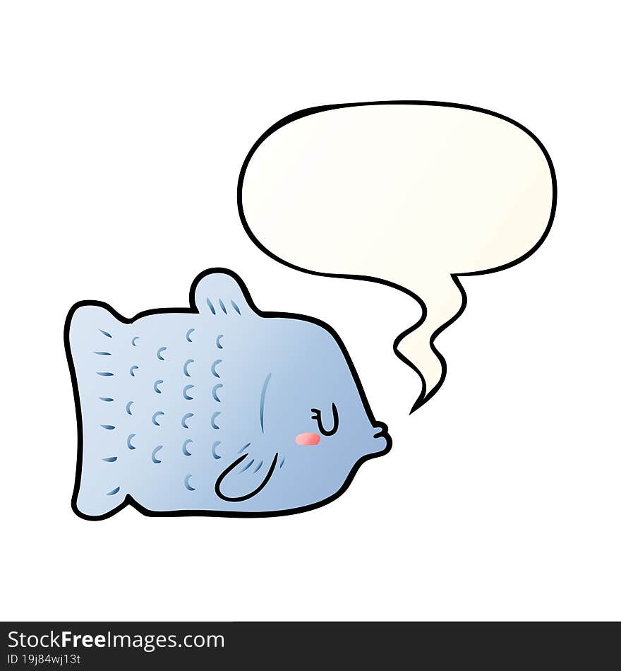 cartoon fish and speech bubble in smooth gradient style