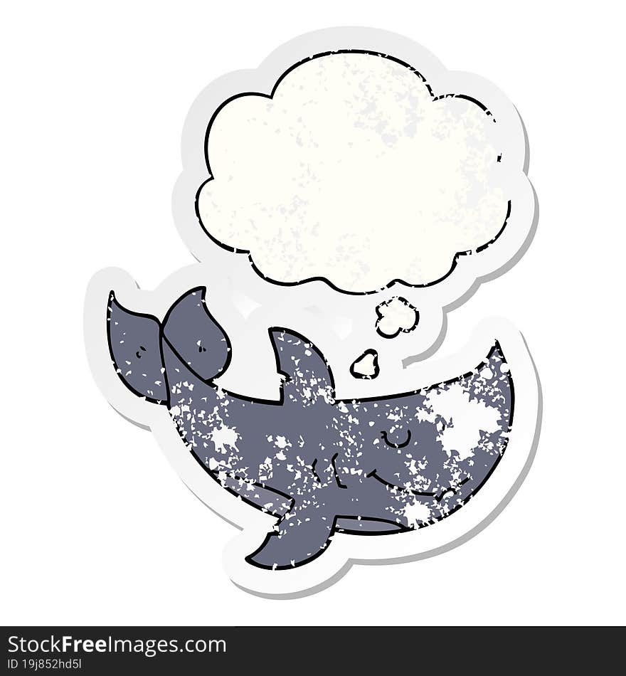 cartoon shark and thought bubble as a distressed worn sticker