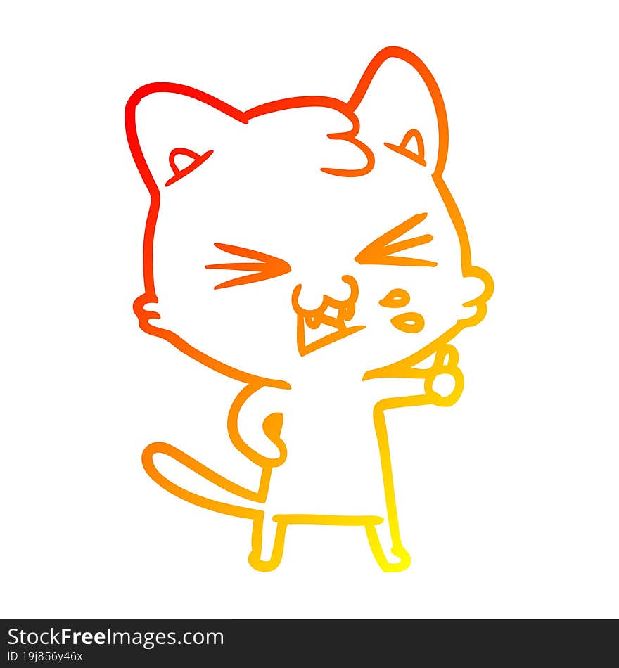 warm gradient line drawing cartoon cat hissing