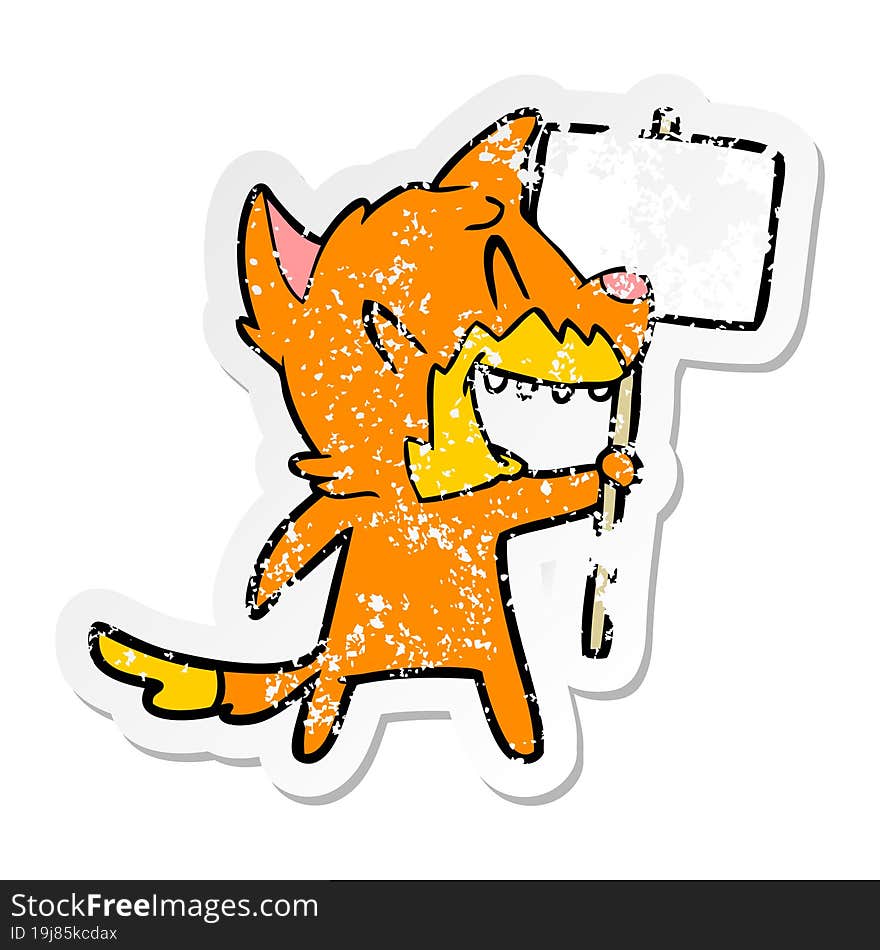 Distressed Sticker Of A Laughing Fox Cartoon