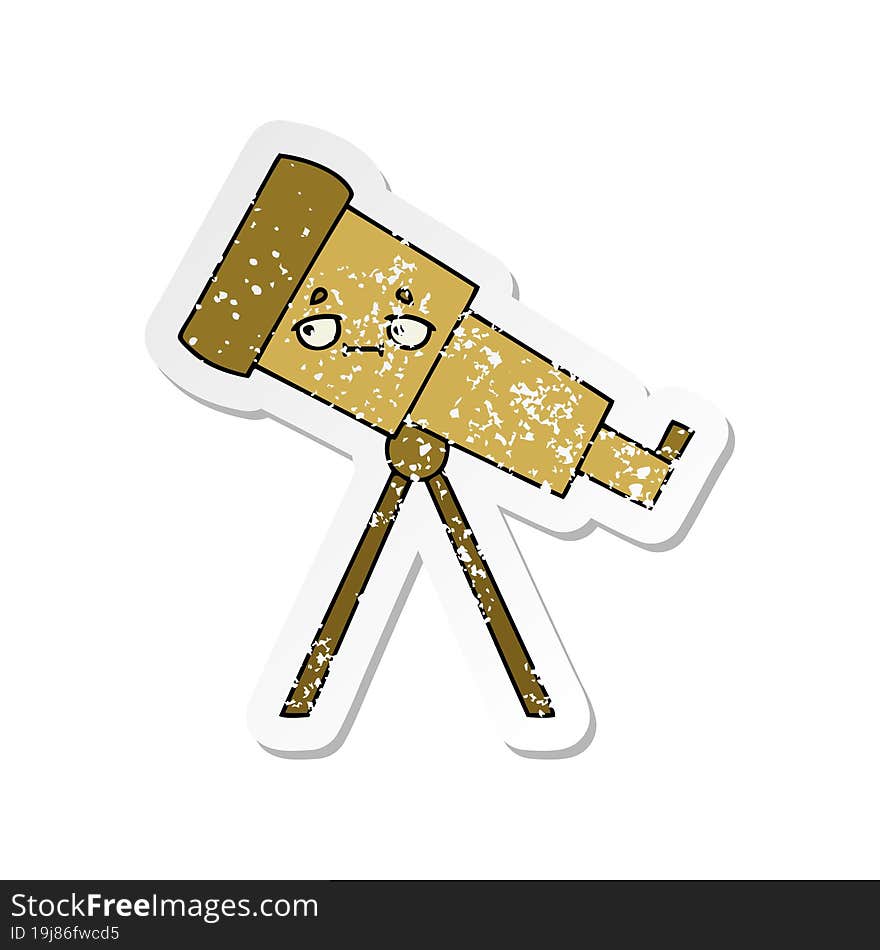 distressed sticker of a cute cartoon telescope