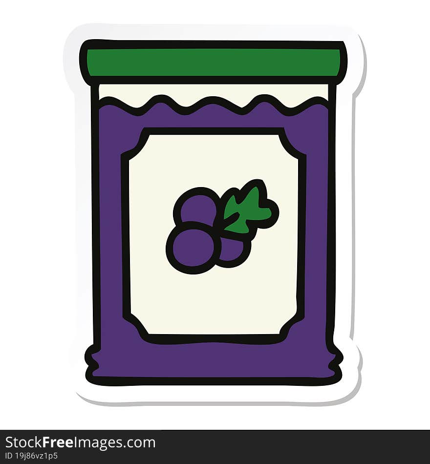 sticker of a quirky hand drawn cartoon blueberry jam