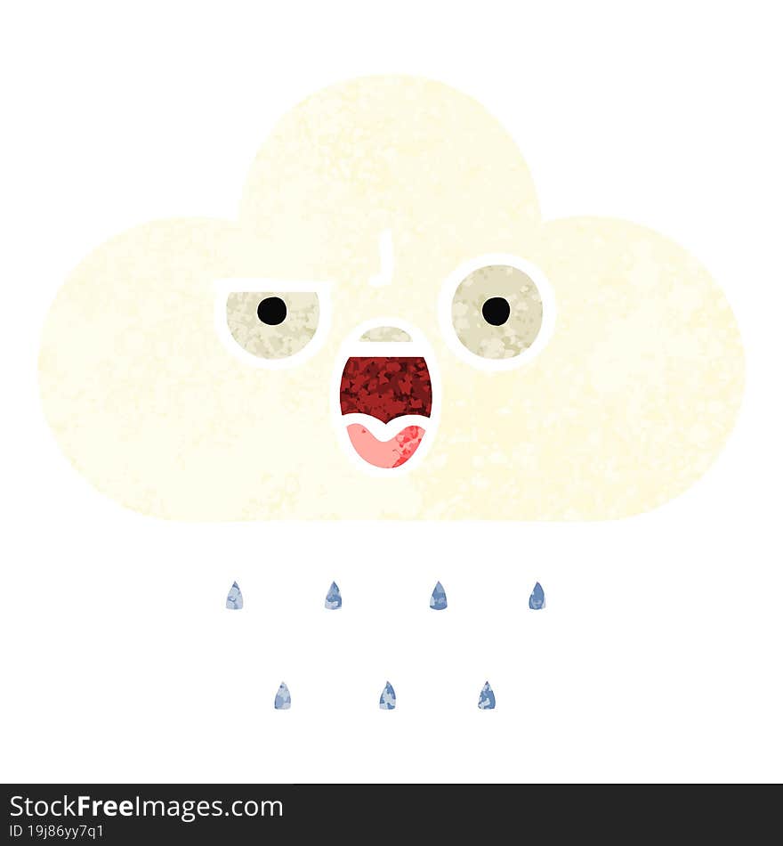 retro illustration style cartoon rain cloud