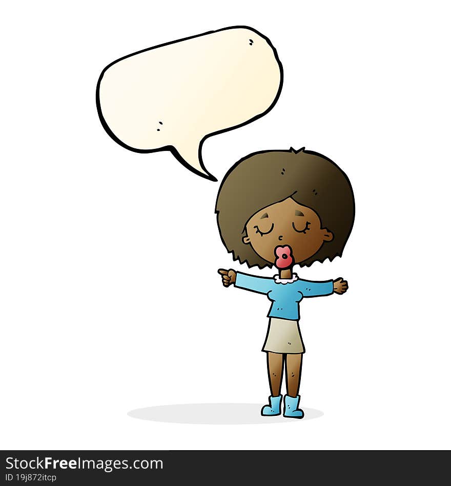 cartoon pointing woman with speech bubble