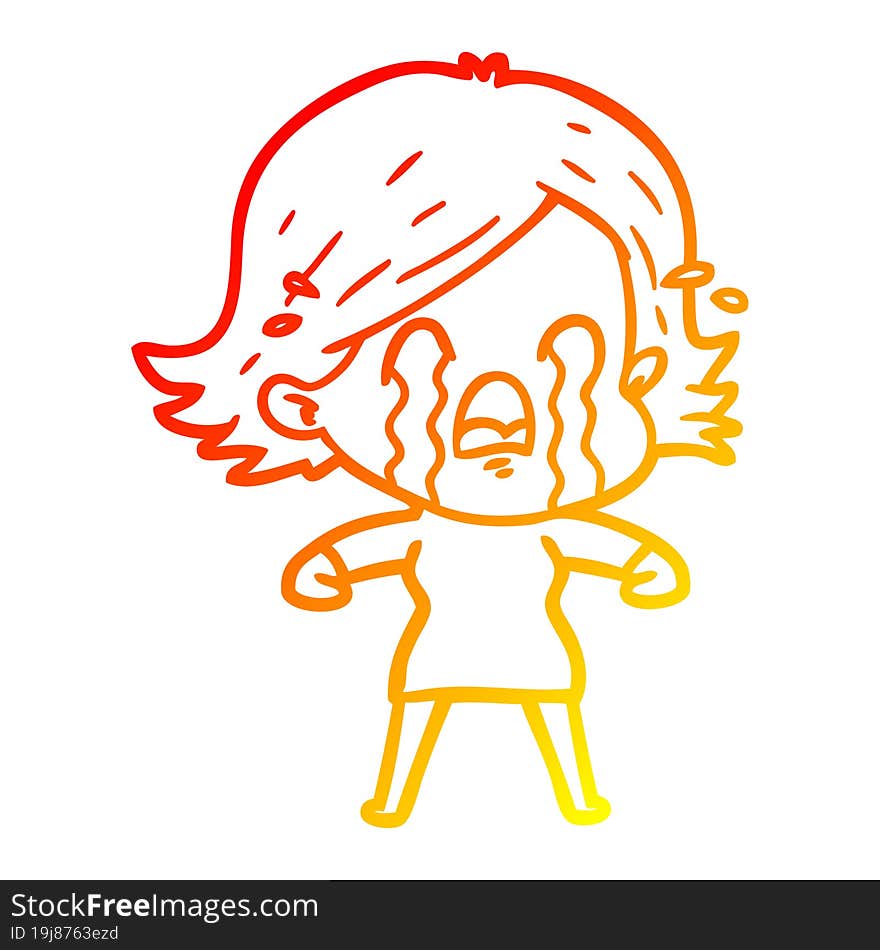 warm gradient line drawing of a cartoon woman crying