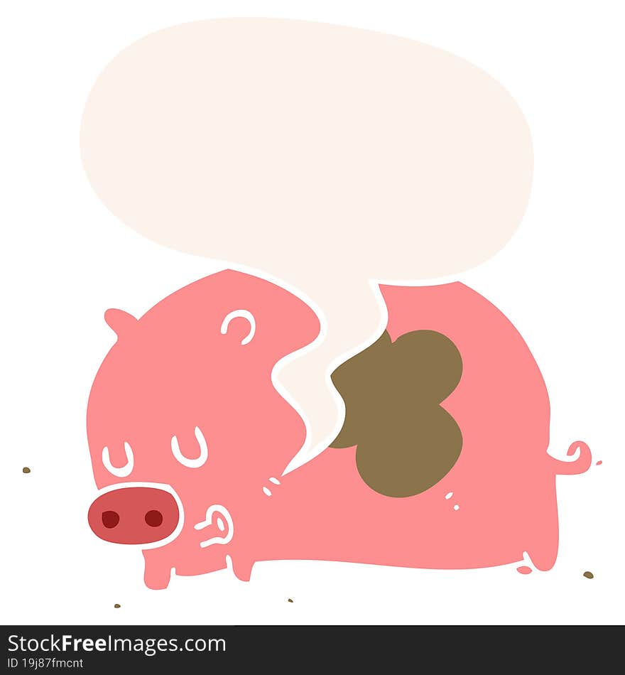 cute cartoon pig and speech bubble in retro style