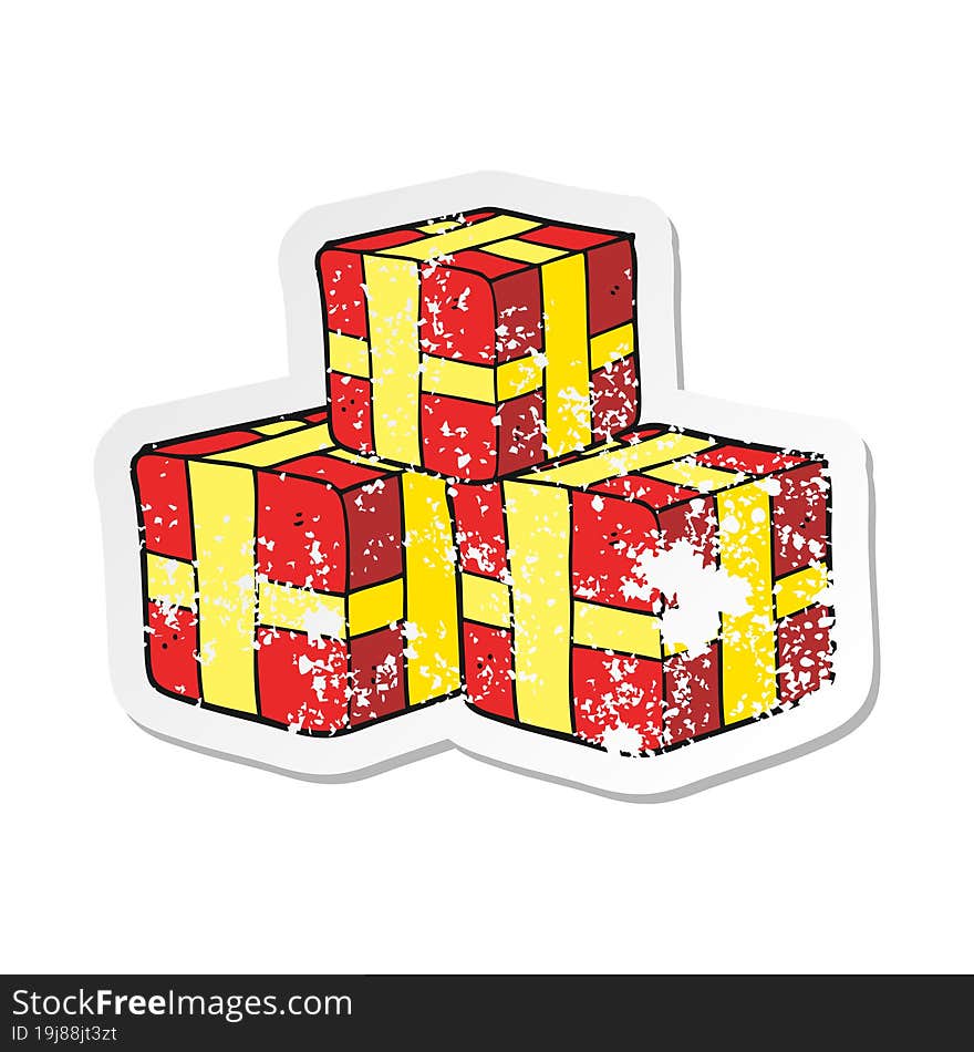 Retro Distressed Sticker Of A Cartoon Wrapped Gifts