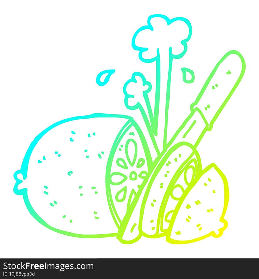 cold gradient line drawing cartoon sliced lemon