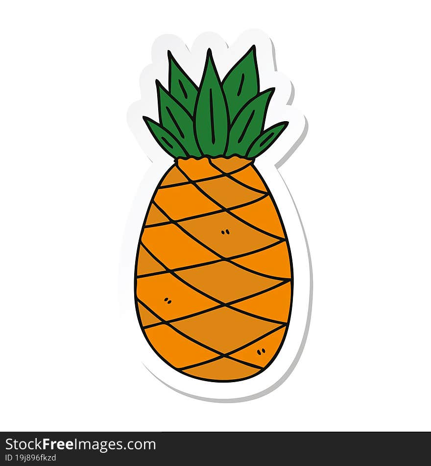 sticker of a quirky hand drawn cartoon pineapple