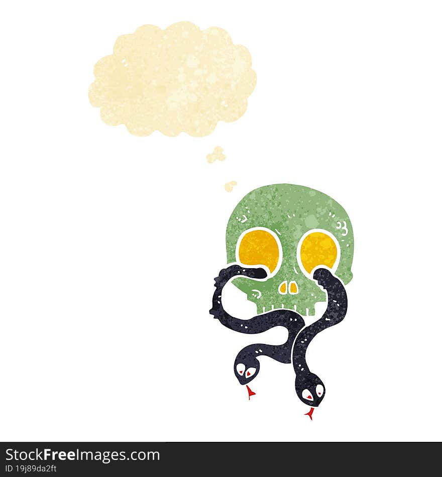 Cartoon Skull With Snakes With Thought Bubble