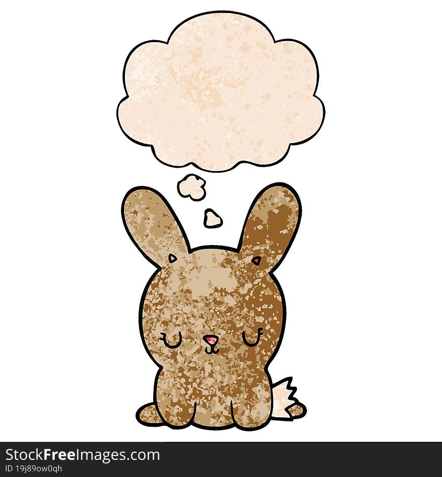 Cute Cartoon Rabbit And Thought Bubble In Grunge Texture Pattern Style