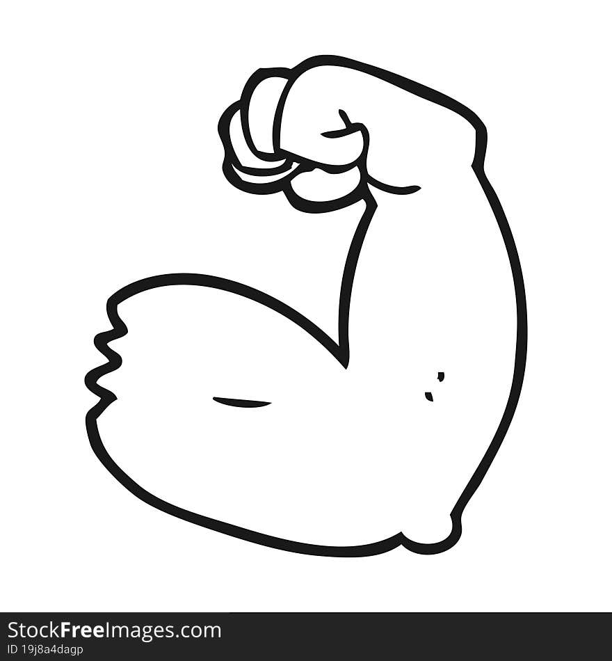 Black And White Cartoon Strong Arm Flexing Bicep