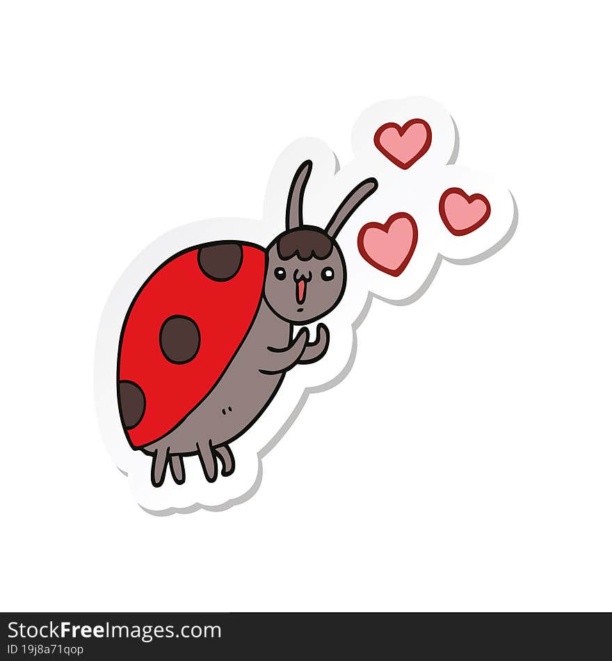 sticker of a cute cartoon ladybug in love