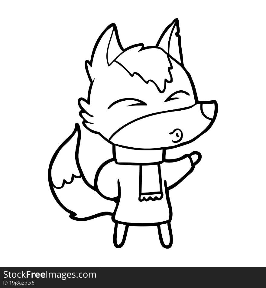 cartoon wolf in winter clothes. cartoon wolf in winter clothes