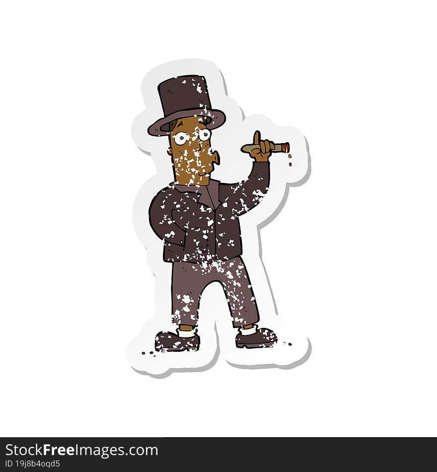 retro distressed sticker of a cartoon smoking gentleman