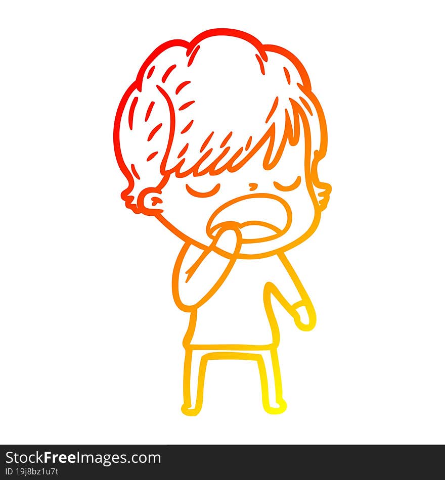 warm gradient line drawing of a cartoon woman talking