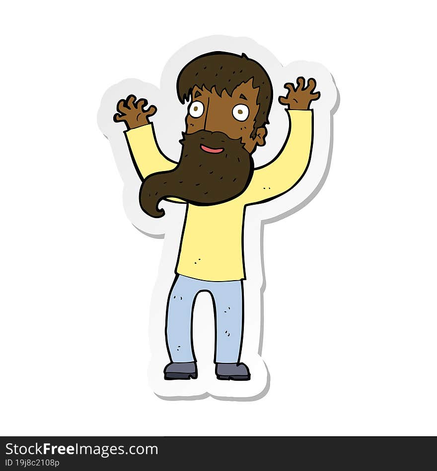 sticker of a cartoon excited man with beard