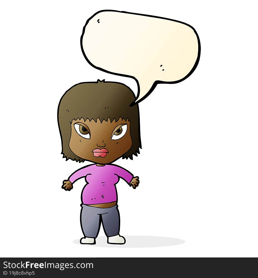 cartoon overweight woman with speech bubble