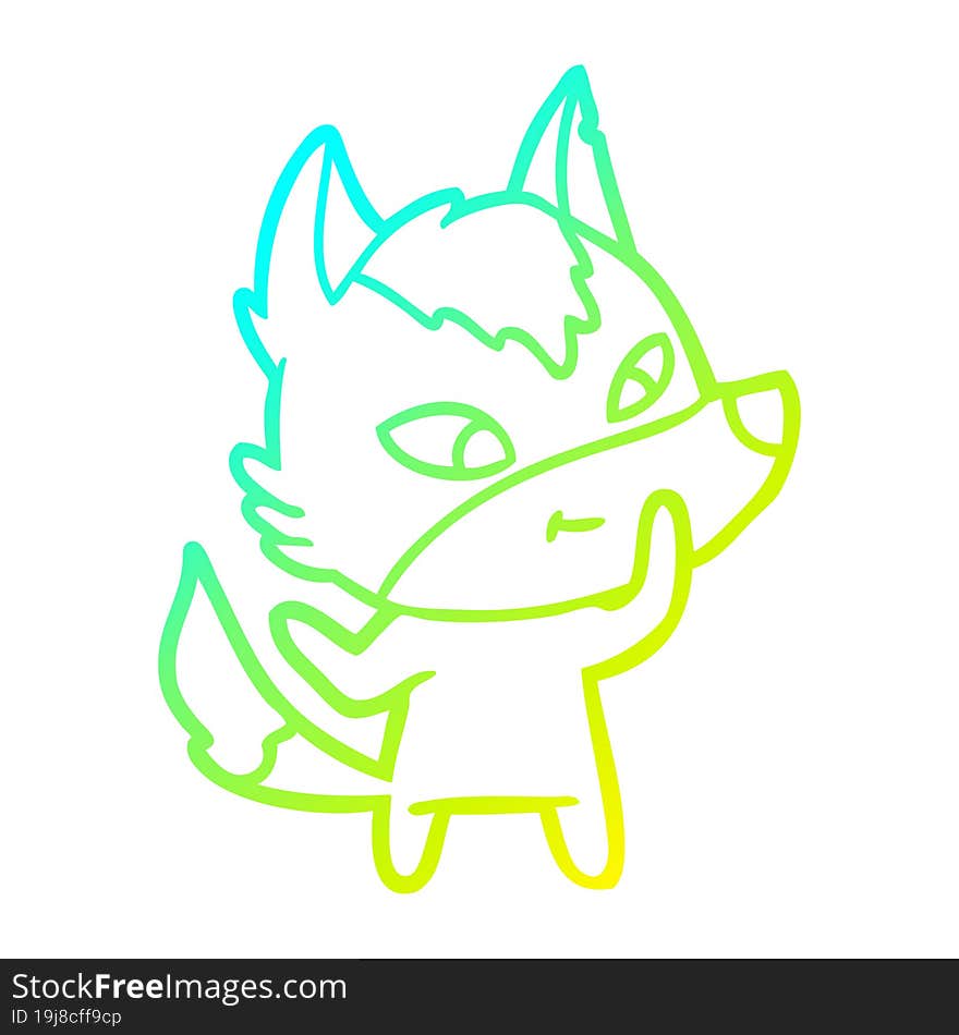 cold gradient line drawing friendly cartoon wolf