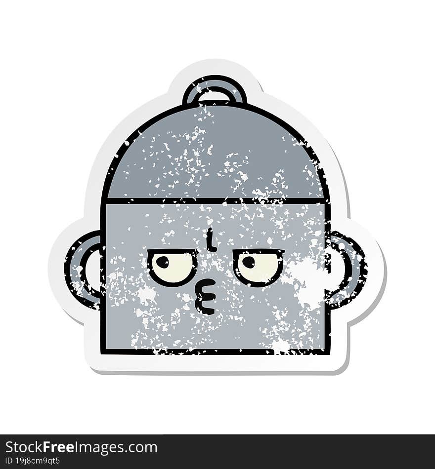 distressed sticker of a cute cartoon cooking pot