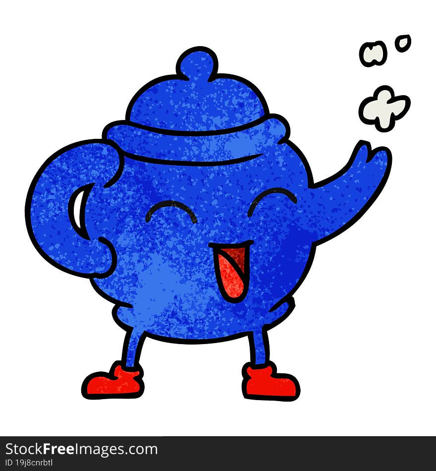 hand drawn textured cartoon doodle of a blue tea pot