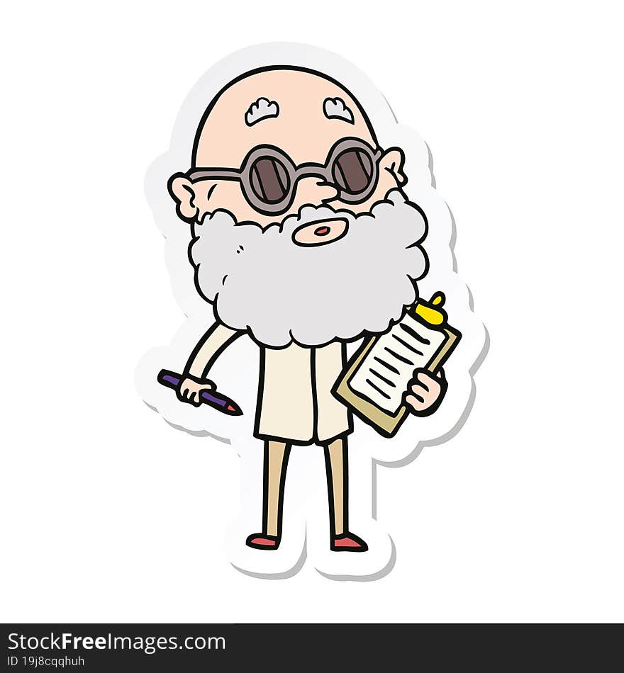 sticker of a cartoon curious man with beard and sunglasses